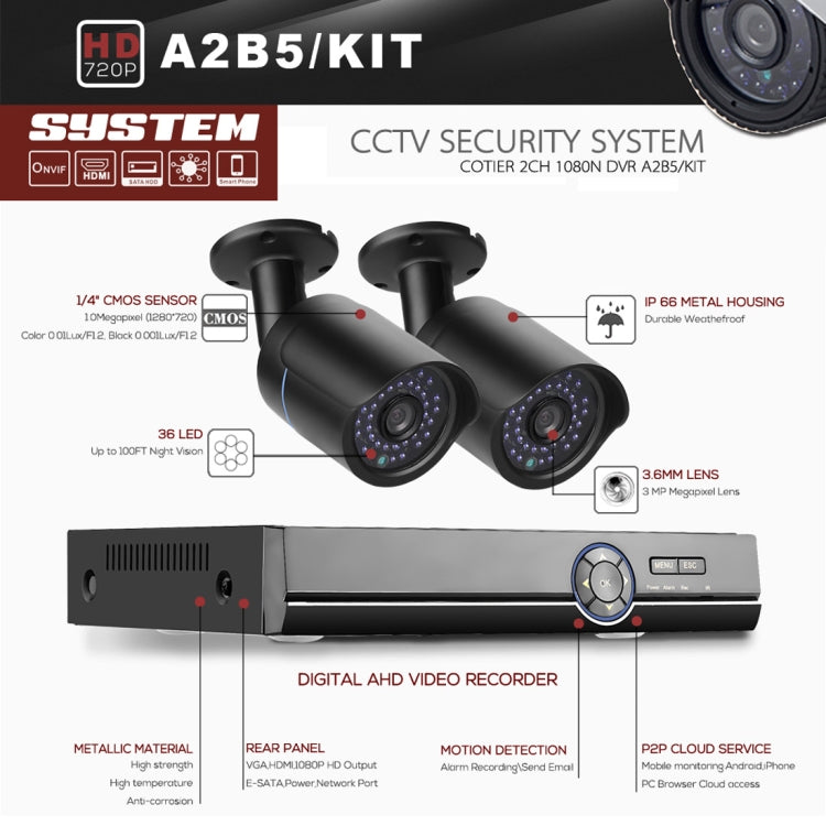 AHD Bullet Cameras Kit AHD DVRA4B5 4 Channel 720P 4 x C Night Vision Motion Detection