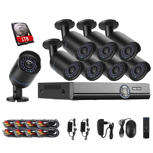 Cámaras Bullet IP Kit AHD DVR Con Disco HDD 1 TB Soporte de Visión Nocturna Detección de Movimiento A8B5 8 Canales 720P