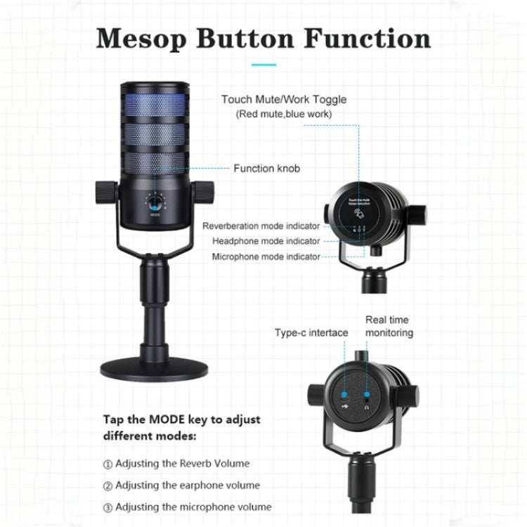 Micrófono Con Reducción de Ruido Con Transmisión En Vivo Y Luz RGB PDO