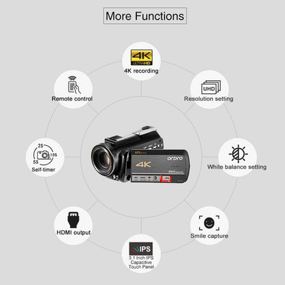 4K HD Camcorder Night Vision WiFi 12X Optical Zoom Digital Video DV ORDRO AC5