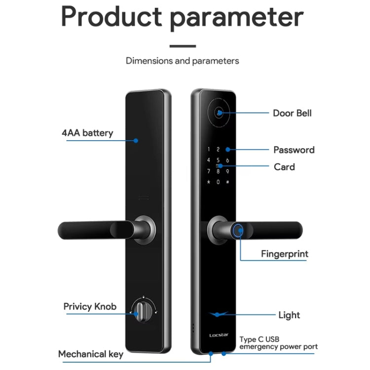Cerradura De Puerta Inteligente Con Huella Dactilar Y Contraseña Locstar A60 Con Timbre