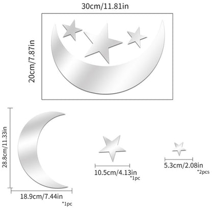Mirror Wall Sticker Home Decor Soft Mirror 4pcs/Set Moon Stars