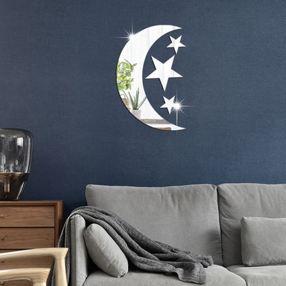 Mirror Wall Sticker Home Decor Soft Mirror 4pcs/Set Moon Stars