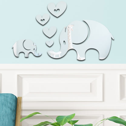 Mirror Wall Stickers Home Decor Acrylic Elephant Soft Mirror 6Pcs/Set