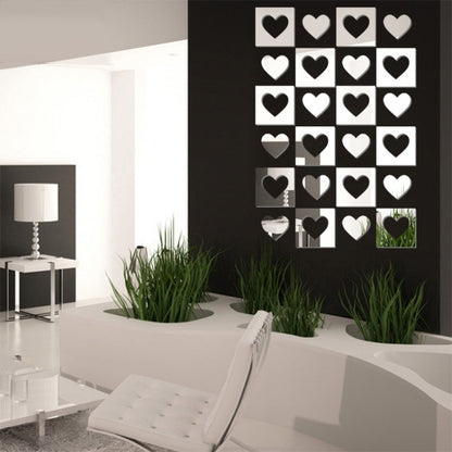 Heart Mirror Wall Stickers Home Decor 6 Pcs/Set