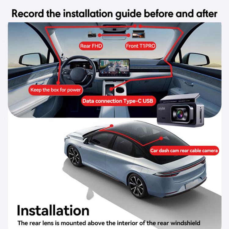 Anytek T1 PRO 3.2 Inch 2K HD Dual Night Vision Car Camera 