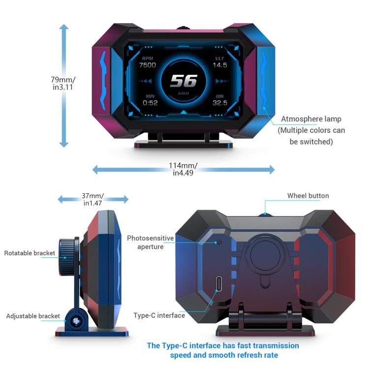 Universal Speedometer P25 Car HUD Head-up Display OBD+GPS LCD Multifunctional