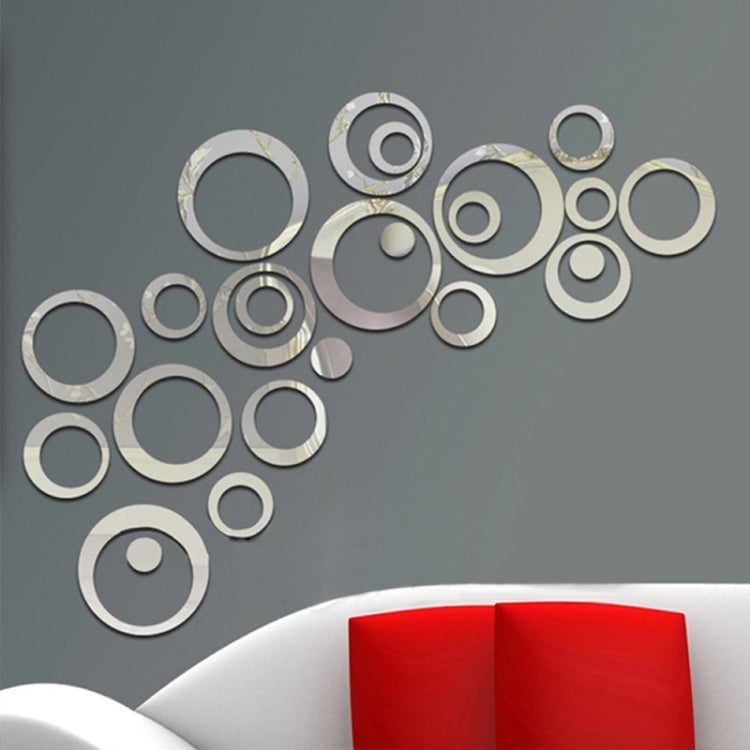 Mirror Wall Stickers Circles for TV Background Home Decor 24 Pcs 3D DIY