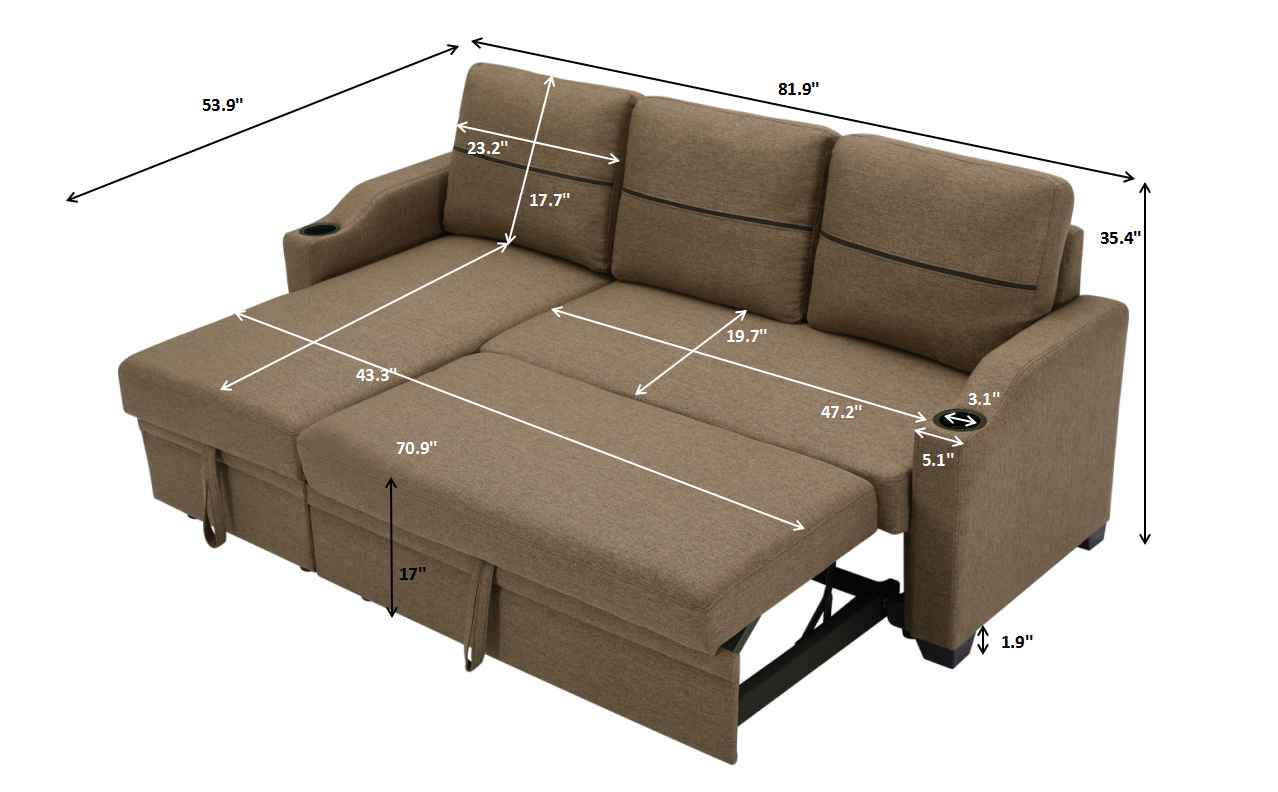 Sofá Cama de Esquina Con Almacenamiento Extraíble Y Chaise Longue - Alex Bazar Mx