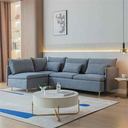 Sofá Modular De Esquina En Forma de L Sofá Seccional Orientado Hacia La Izquierda Lino de Algodón Gris De 90,9'' - Alex Bazar Mx
