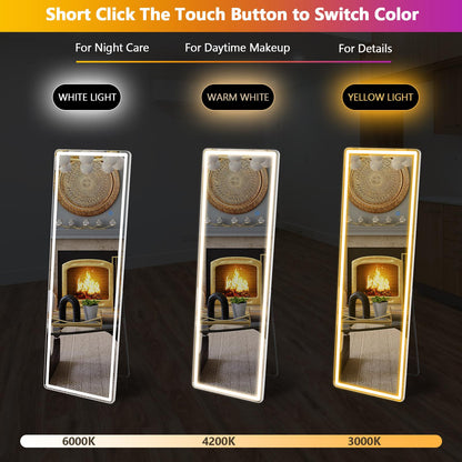 Espejo de Cuerpo Entero Con Luces LED, Espejo de Pie Iluminado de 64" x 21" Con Soporte