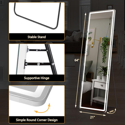Espejo de Cuerpo Entero Con Luces LED, Espejo de Pie Iluminado de 64" x 21" Con Soporte