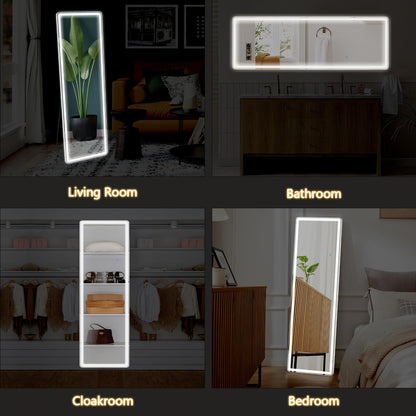 Espejo de Cuerpo Entero Con Luces LED, Espejo de Pie Iluminado de 64" x 21" Con Soporte