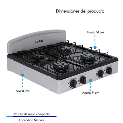 Parrilla de Gas 4 Quemadores PM4Q Acero Porcelanizado