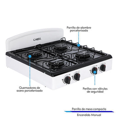 Parrilla de Gas 4 Quemadores PM4Q Acero Porcelanizado